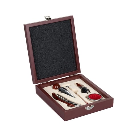 Wooden Box with 5-Piece Wine Accessory Set Cesta Promotion