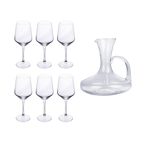 Wine Tasting Set: 6 Glasses + Glass Decanter Royal Set Promotion