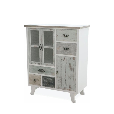 Shabby Chic Wood Cabinet with 5 Drawers and 3 Doors - Decapé Style Promotion