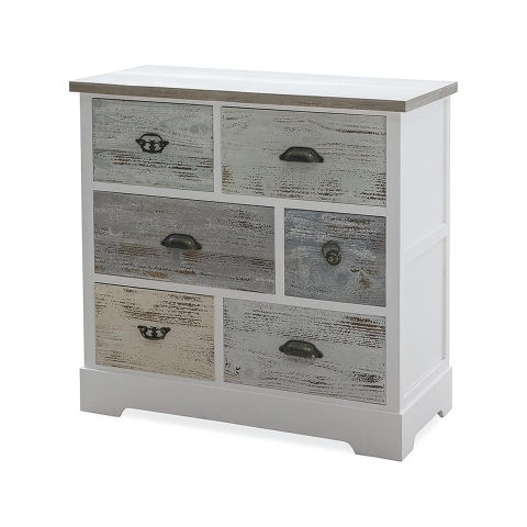 Shabby Chic Wooden Dresser with 6 Drawers, 77x35x77cm, Decapé Finish Promotion