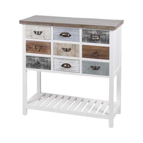 Shabby Chic Wooden Console with 9 Drawers 80x32.5x82cm Sardinia Promotion