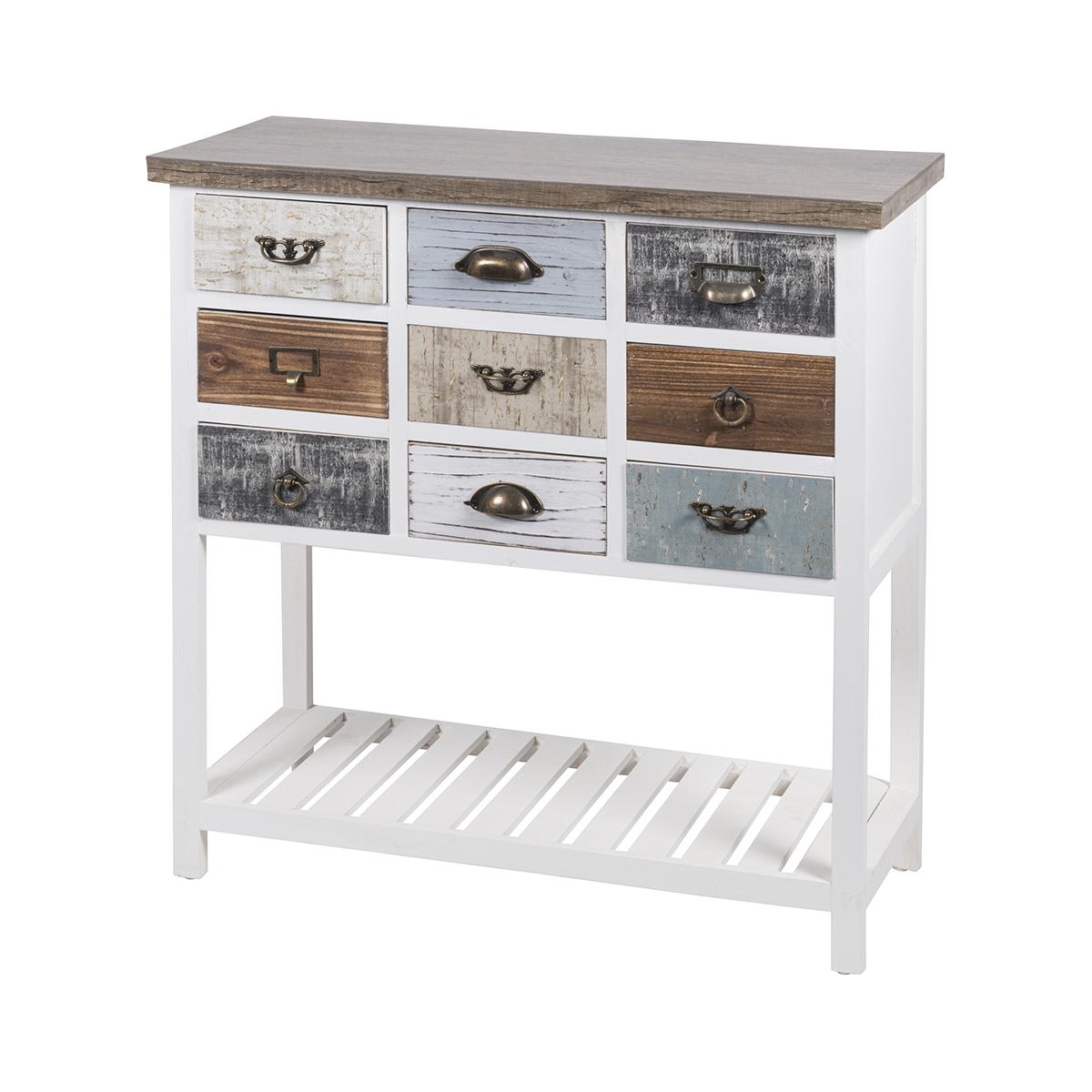 Shabby Chic Wooden Console with 9 Drawers 80x32.5x82cm Sardinia Promotion