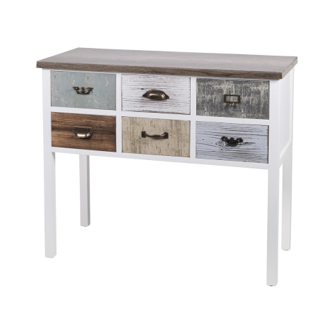 Shabby Chic Wooden Entry Console with 6 Drawers - Sardinia Promotion