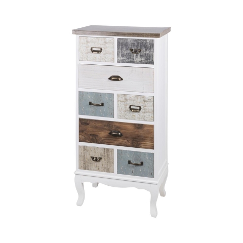 Shabby Chic Tall Wooden Dresser with 8 Drawers, 58x35x123cm, Model Sardinia Promotion