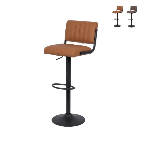 Set of 2 Teyama Bar Stools, Swivel, Faux Leather, Industrial Style Promotion