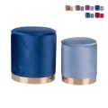 Set of 2 Velvet-Effect Fabric Footstools with Gold Base - Ilduma Promotion