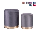 Set of 2 Velvet-Effect Fabric Footstools with Gold Base - Ilduma Model