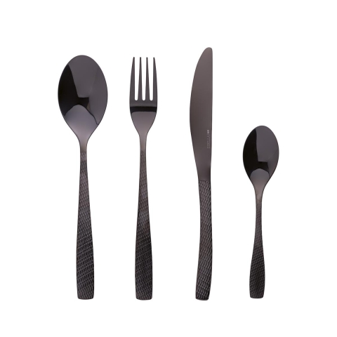 16-Piece Black Glossy Stainless Steel Cutlery Set with Hammered Handle Harlem Promotion