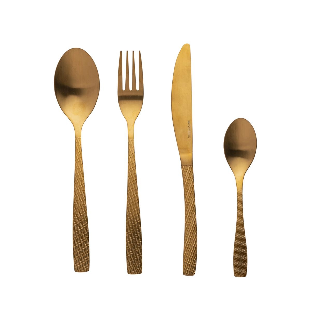 16-Piece Satin Finish Stainless Steel Cutlery Set with Hammered Handle Harlem Promotion