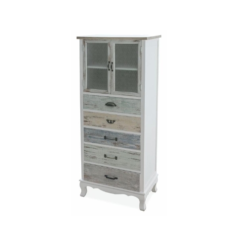 Shabby Chic Display Cabinet with 2 Glass Doors and 5 Drawers - Valencia Promotion