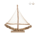 Wooden Sailboat Sculpture with Fabric Net 45x45x7cm Enok Promotion