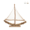 Wooden Sailboat Sculpture with Fabric Net 45x45x7cm Enok Promotion