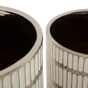 Set of 2 White Ceramic Vases with Silver Accents - Ray Sale