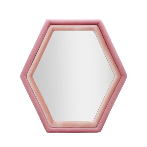 Modern Hexagonal Wall Mirror with Pink Velvet Frame Tony Promotion