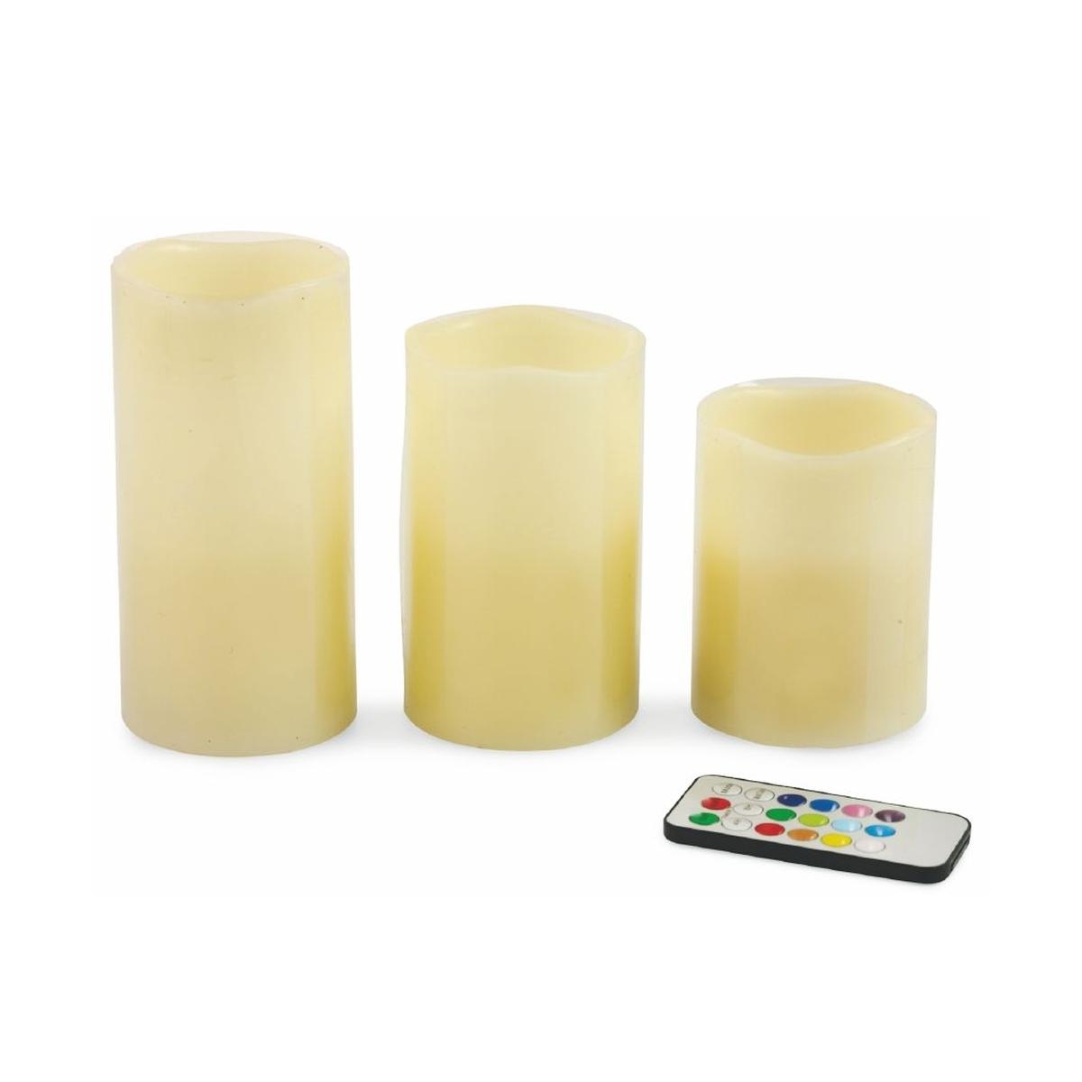 Set of 3 LED Candles with Remote, 12 Color Variations, Tivon