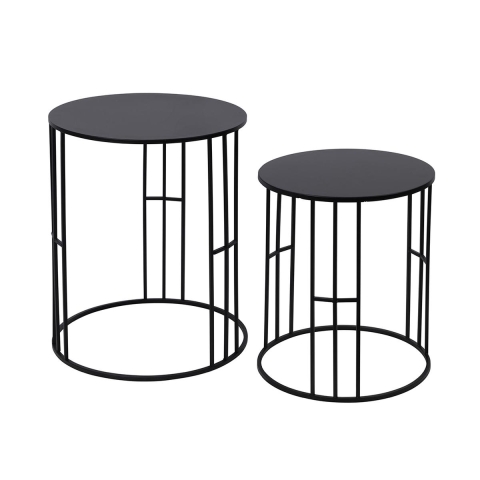 Set of 2 Nesting Round Black Wrought Iron Tables Daram Promotion