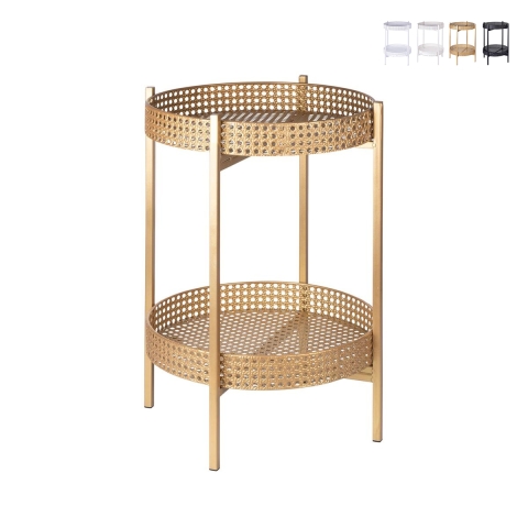 Foldable Iron Table with 2 Shelves in Vienna Straw, Murea Promotion