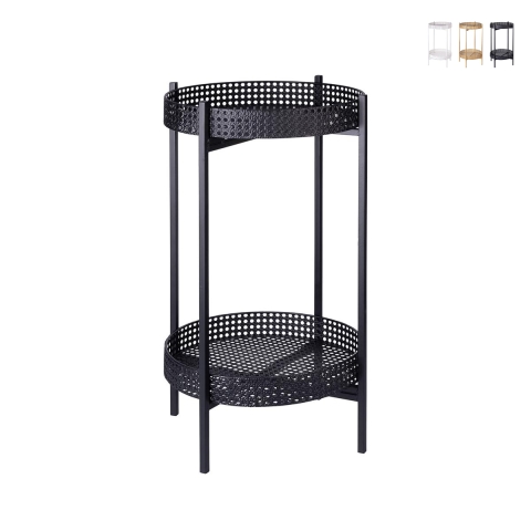 Foldable Metal Table with 2 Shelves, Vienna Straw - Zinek Promotion