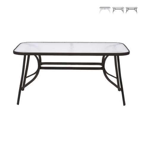 Oshra Rectangular Outdoor Table, Carbon Steel and Glass Promotion