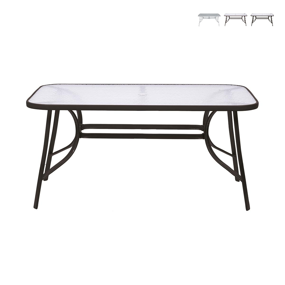 Oshra Rectangular Outdoor Table, Carbon Steel and Glass Promotion