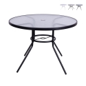 Lorea Round Outdoor Table, 100 cm, Carbon Steel and White Glass Promotion