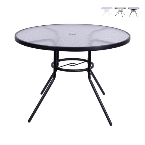 Lorea Round Outdoor Table, 100 cm, Carbon Steel and White Glass Promotion