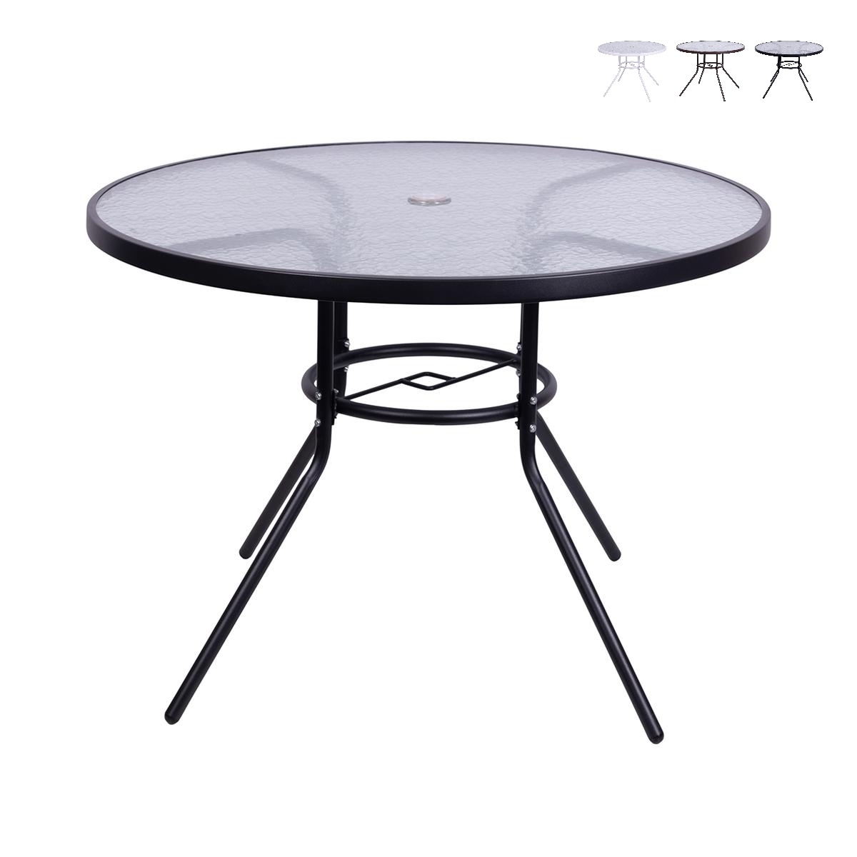 Lorea Round Outdoor Table, 100 cm, Carbon Steel and White Glass Promotion