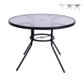 Lorea Round Outdoor Table, 100 cm, Carbon Steel and White Glass Promotion