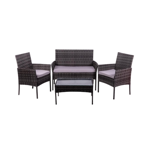 Rodi Outdoor Rattan Garden Set: Sofa, 2 Armchairs, Glass-Top Table Promotion