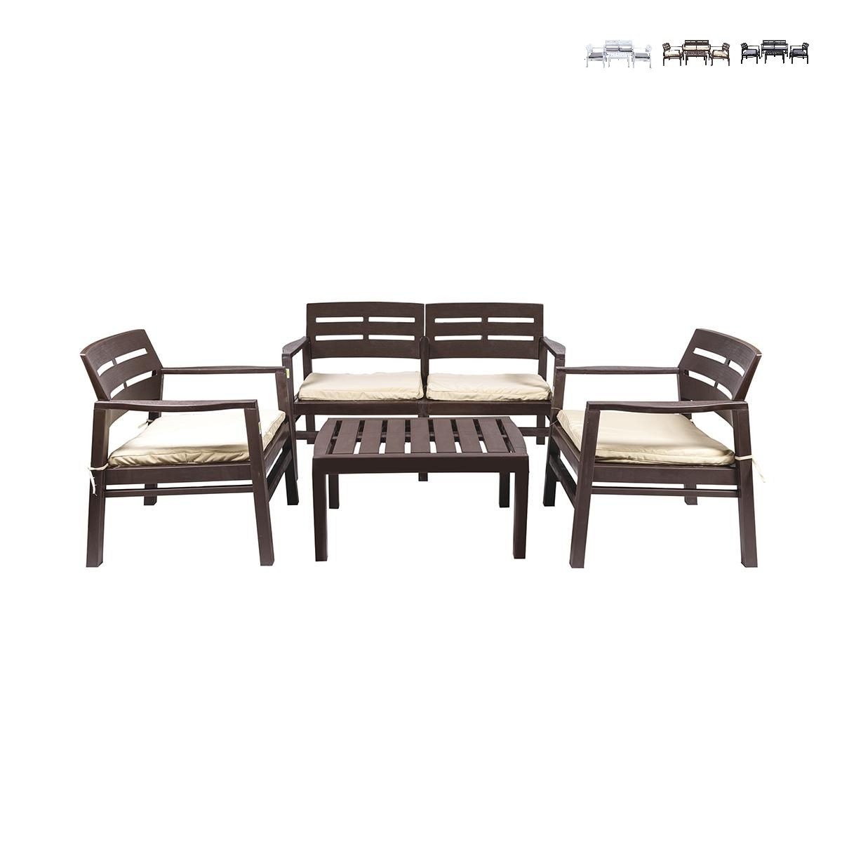 Outdoor Garden Lounge Set: Sofa, 2 Armchairs, Coffee Table, Wood Effect Fij Promotion