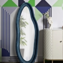Chanel Wall Mirror in Shaped Blue Velvet 160x40x4cm On Sale