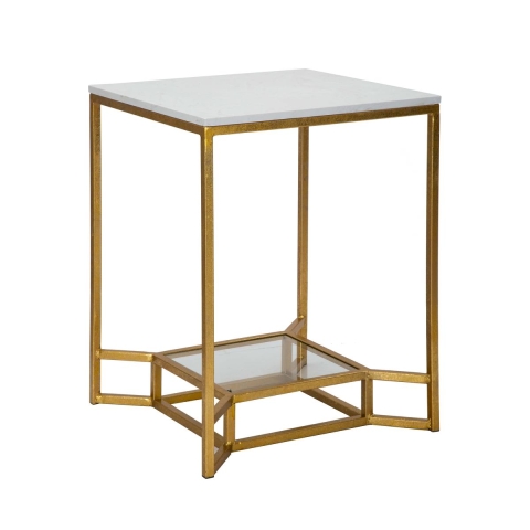 Double Marble Gold Metal Coffee Table with Marble Top, 47x47x60 Promotion