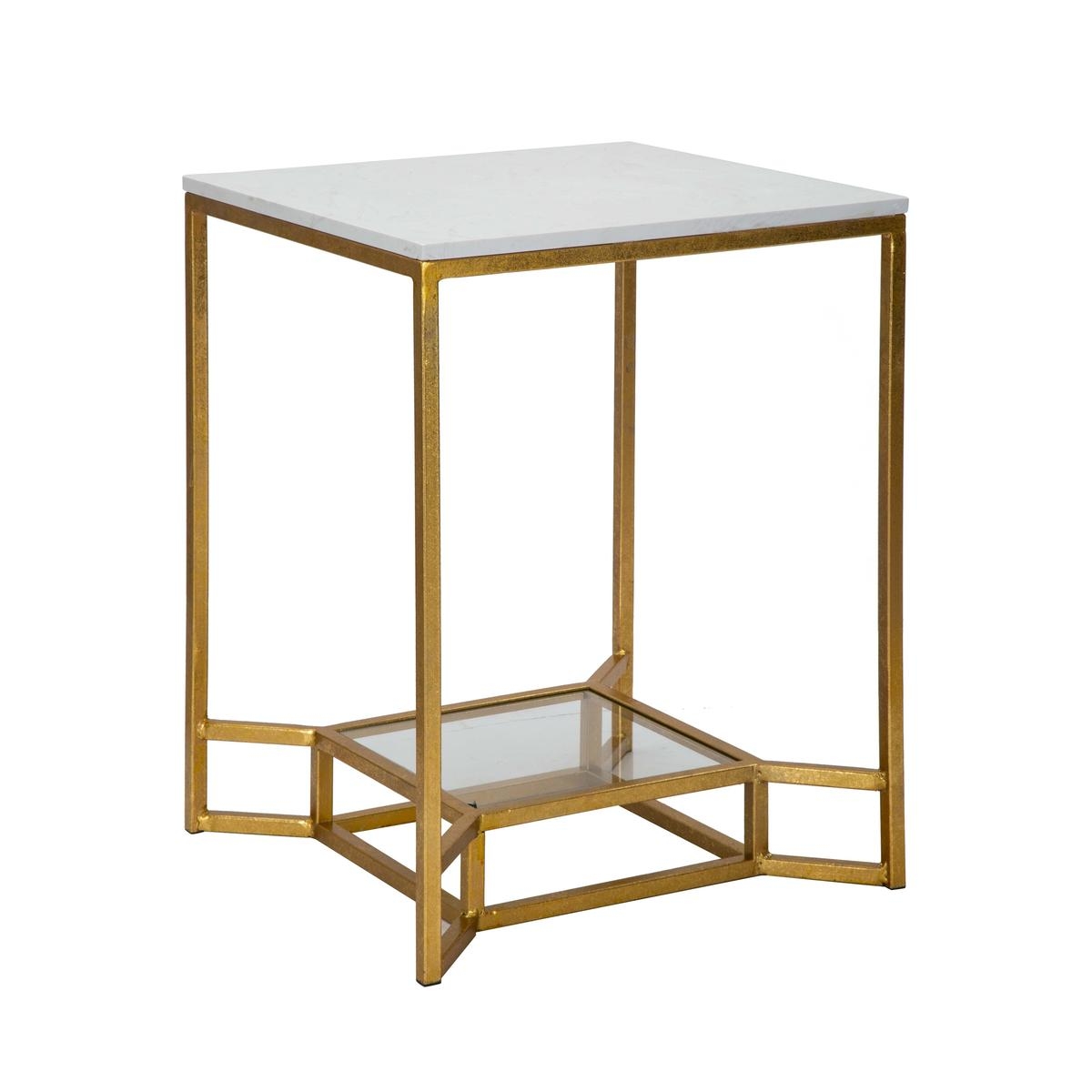 Double Marble Gold Metal Coffee Table with Marble Top, 47x47x60 Promotion