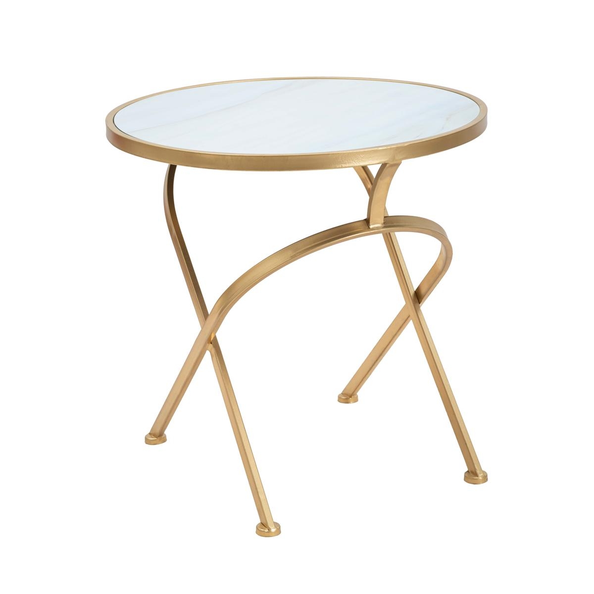 Round Gold Metal Table with Marble Top 50x50.5 Mat Promotion
