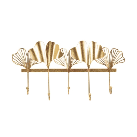 Metal Wall-Mounted Coat Rack with 5 Hooks, 26.3x49.5x6 cm, Leaves Design Promotion