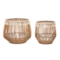Set of 2 Round Storage Baskets in Rattan and Fabric Fuji Promotion