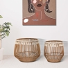 Set of 2 Round Storage Baskets in Rattan and Fabric Fuji On Sale