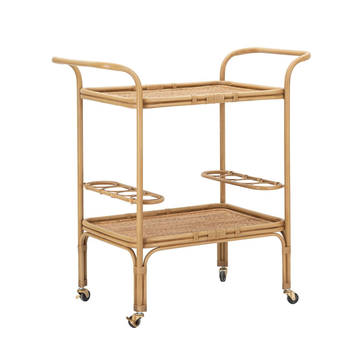 Panama Metal and Rattan Serving Cart with Bottle Holder Promotion