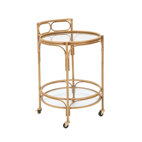 Round Rattan Serving Cart with Glass Shelves Panama Promotion