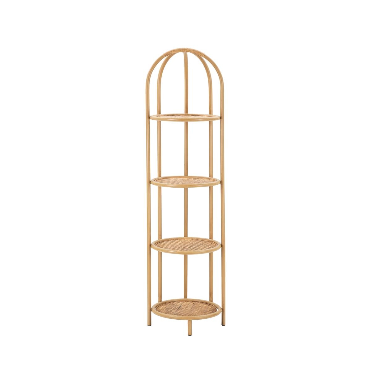 Round Corner Bookshelf in Rattan and Metal, 4 Shelves - Panama