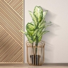 Round Metal and Woven Rattan Bamboo Plant Stand Panama On Sale