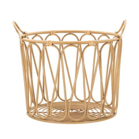 Boho Chic Round Metal and Rattan Storage Basket Panama Promotion