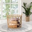 Boho Chic Round Metal and Rattan Storage Basket Panama On Sale