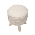 Round Fabric Upholstered Stool with Wooden Legs Damasco Sale