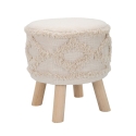 Round Fabric Upholstered Stool with Wooden Legs Damasco Promotion