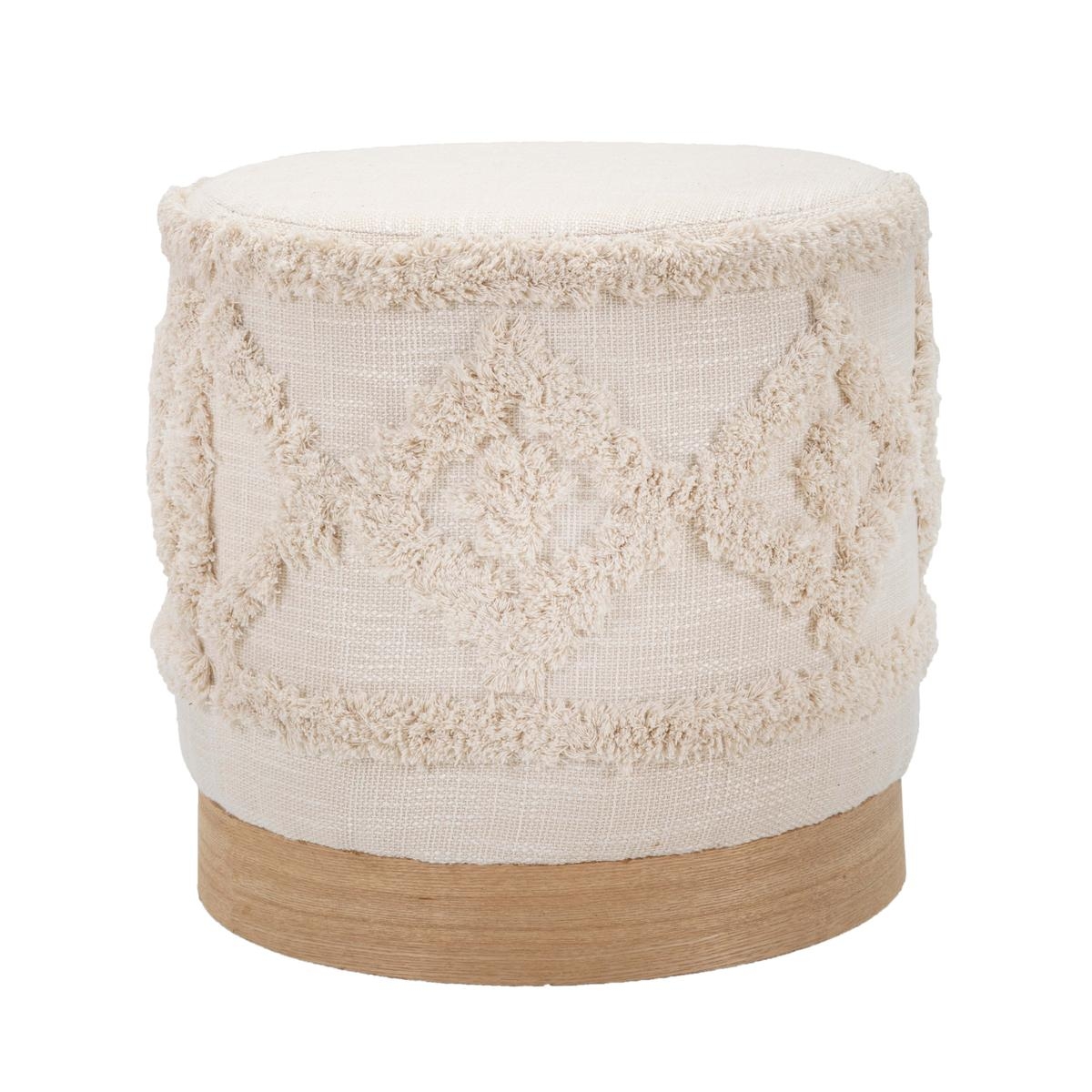 Round Upholstered Fabric Pouf with Wood Base 40x40 Damasco