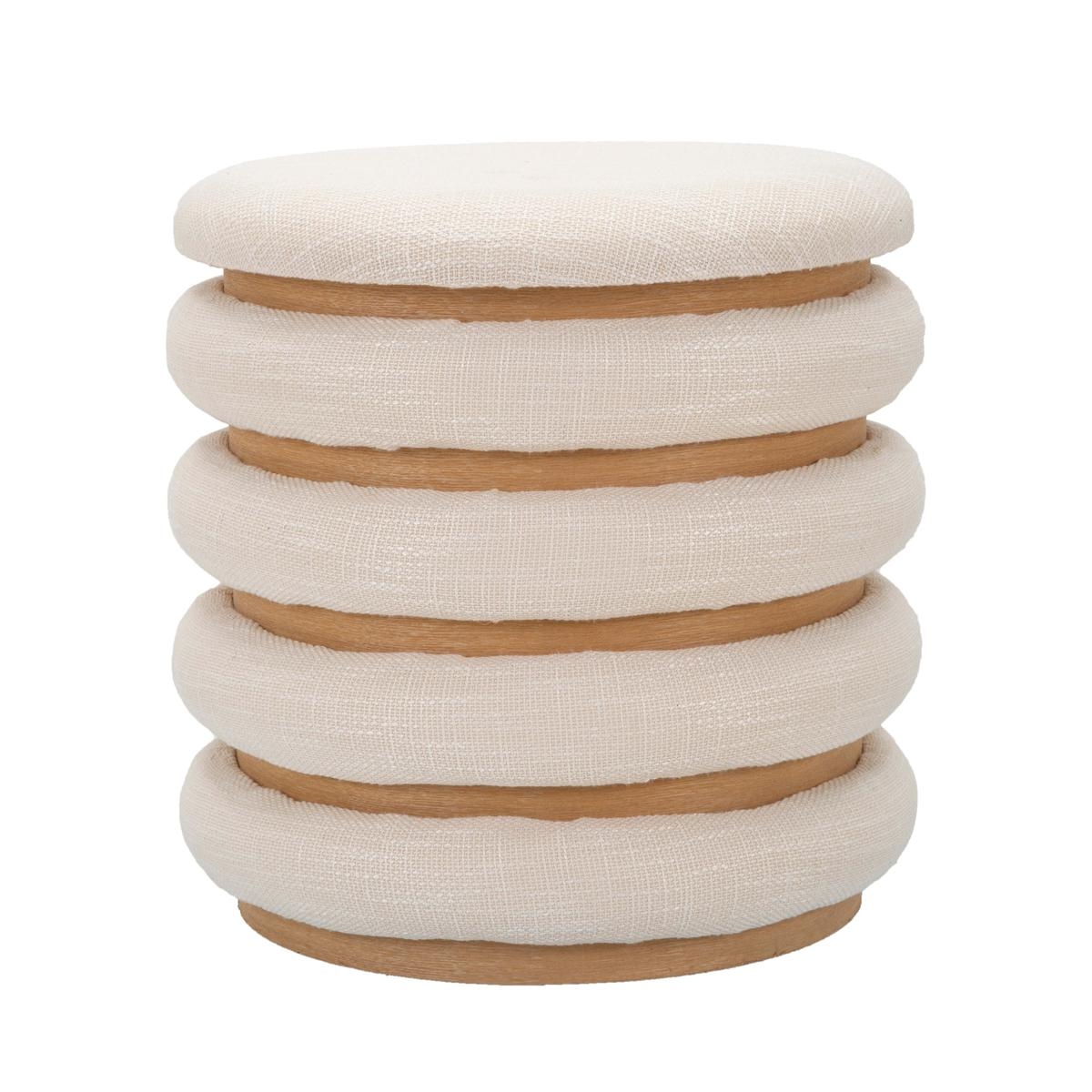 Round Storage Ottoman in Wood and Boho Chic Fabric - Damasco Line