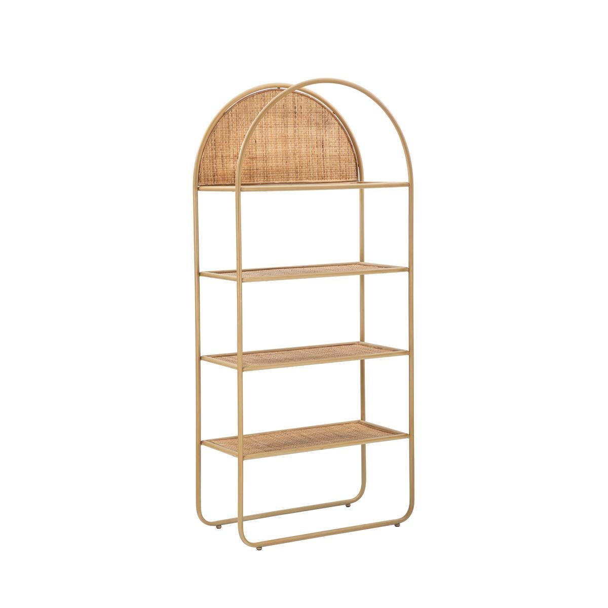 Panama Round Wall-Mounted Metal and Rattan Bookshelf with 4 Shelves