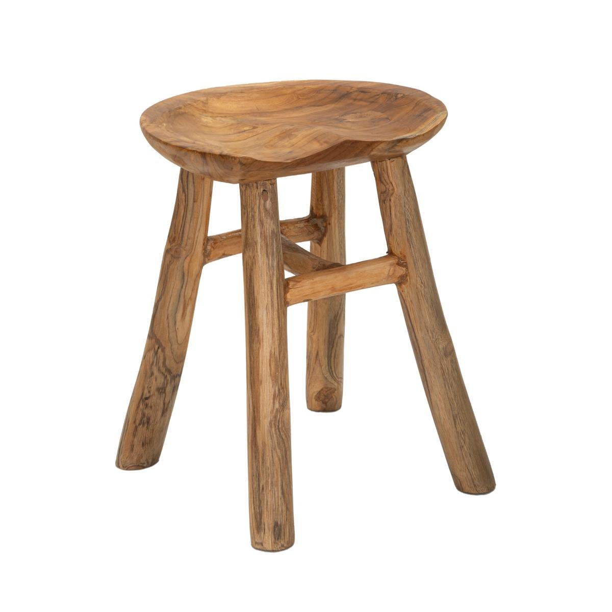 Sel Slim Teak Wood Stool, Ethnic Natural Design Promotion