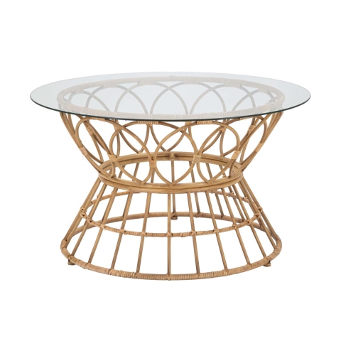 Round Rattan and Glass Coffee Table 75x44.5cm Panama Circle Promotion